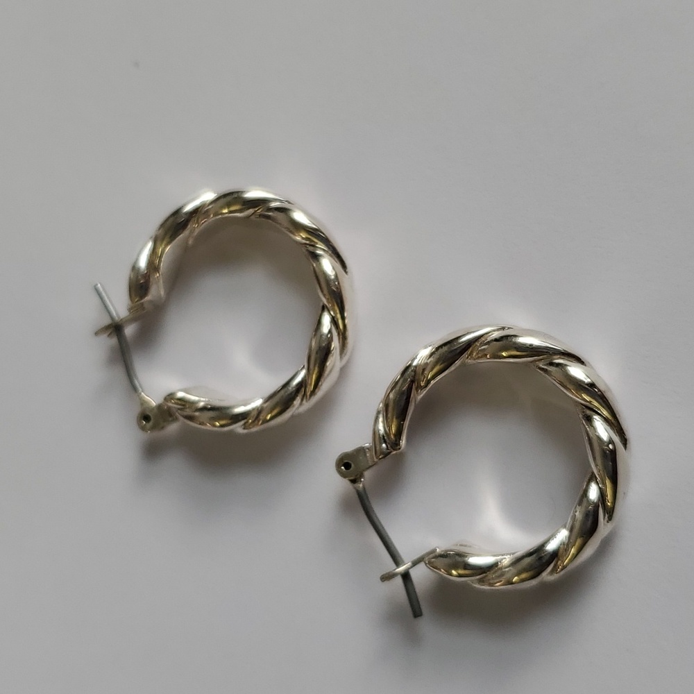 Vintage Silver Twisted Hoop Earrings